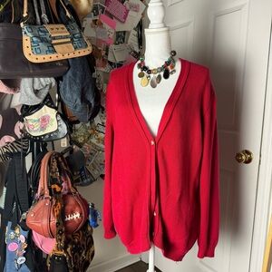 VTG Lands End Red Cardigan Large